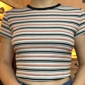 Pink Striped Crop Top